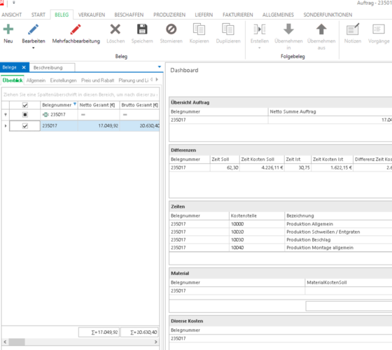 Dashboard in 3E-LOOK met gegevens van projectcontrolling